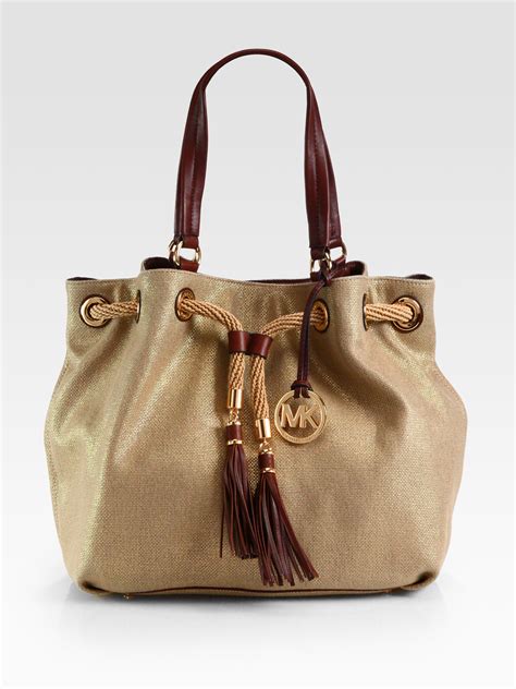 michael kors canvas drawstring tote